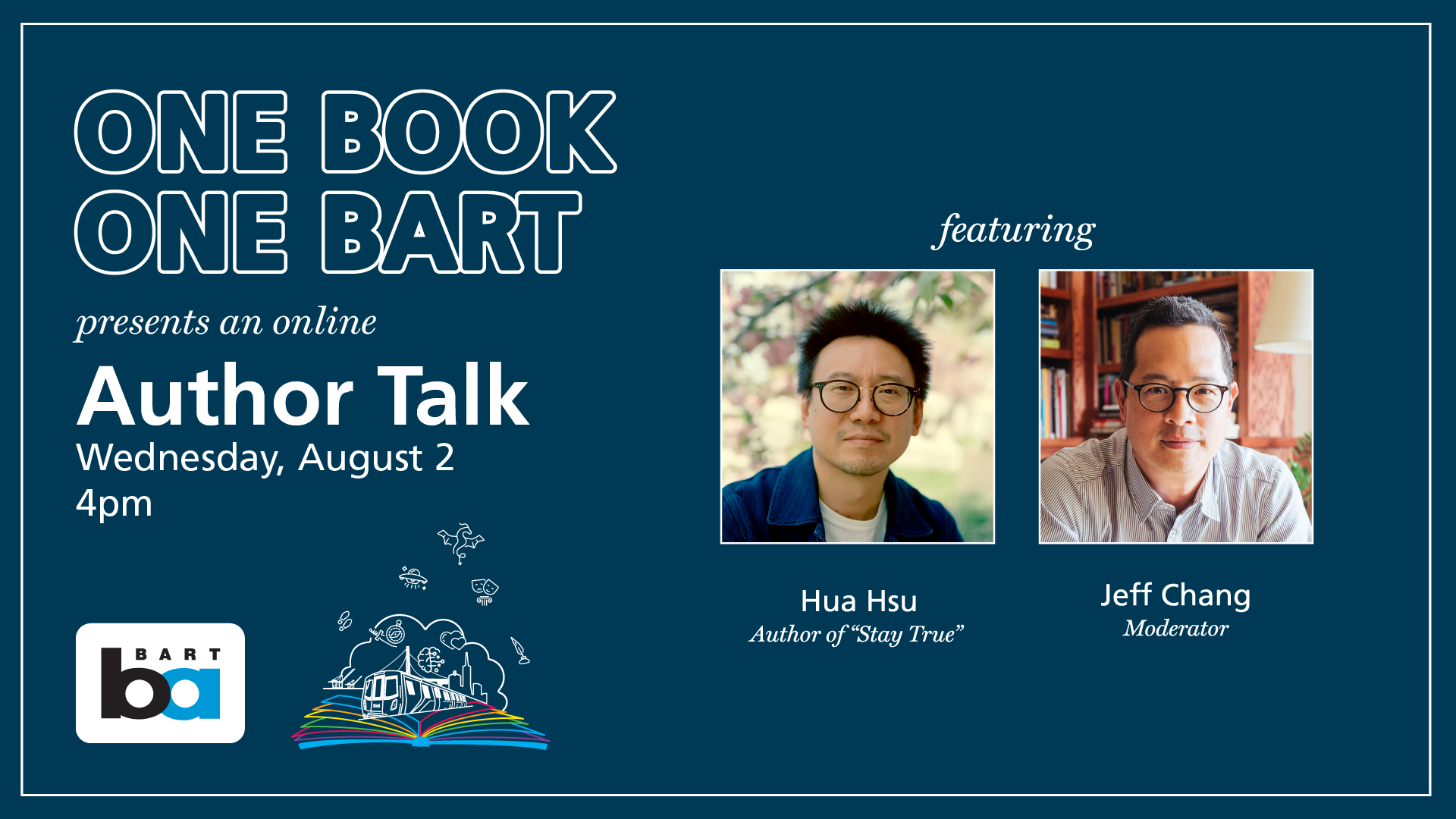 Banner for author talk with Hua Hsu and Jeff Chang