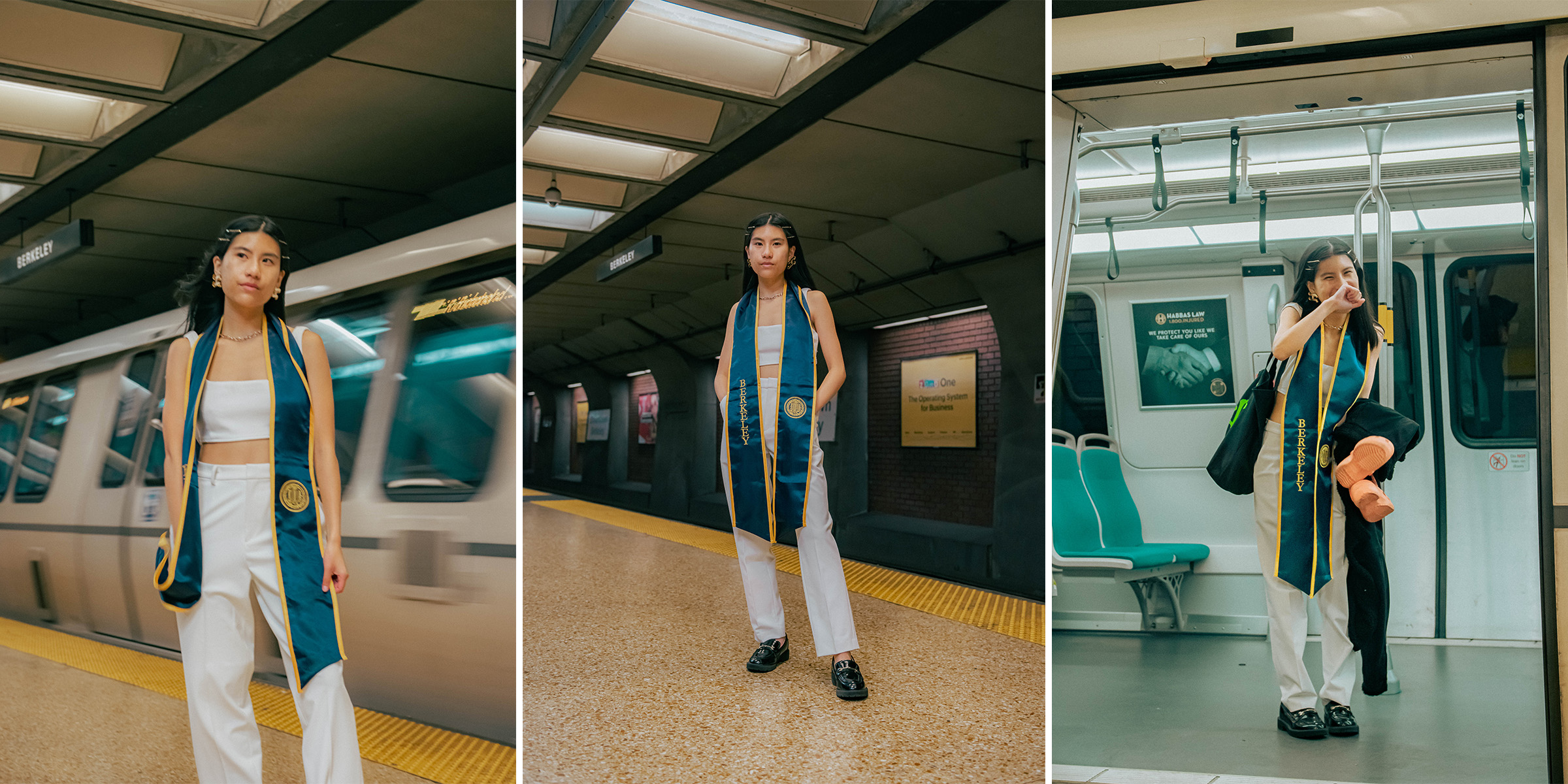 Kiana Leong pictured in her graduation photos at Downtown Berkeley Station. Photos courtesy of Julianne Han.