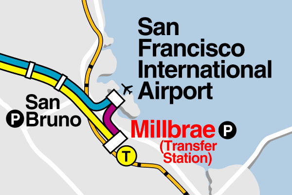The old purple BART line that ran between Millbrae and SFO