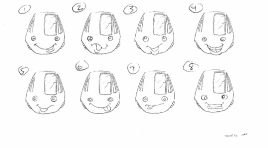 Initial concept sketches for the face of the BARTmobile by David Yee. 
