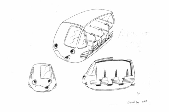 Initial concept sketches for the face of the BARTmobile.