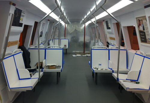 mockup of train car interior