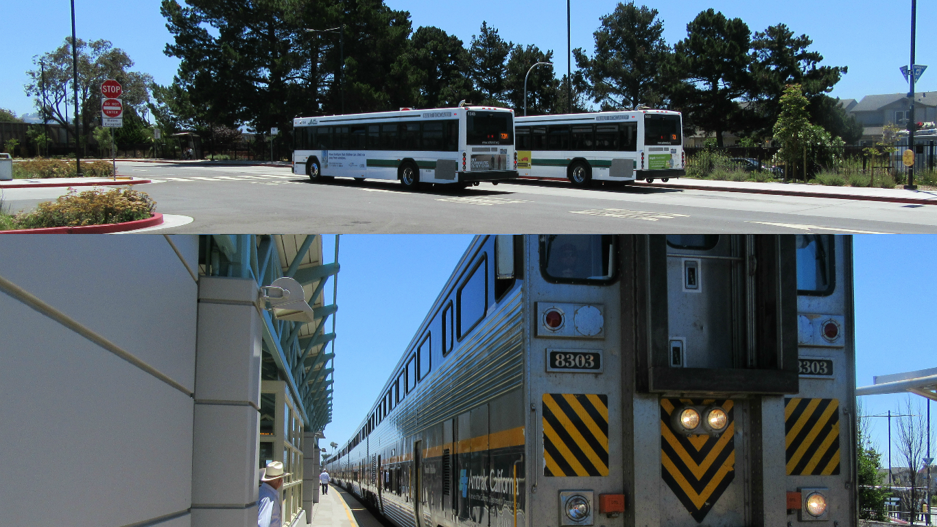 AC Transit buses, top, and Amtrak train, below, connect to BART