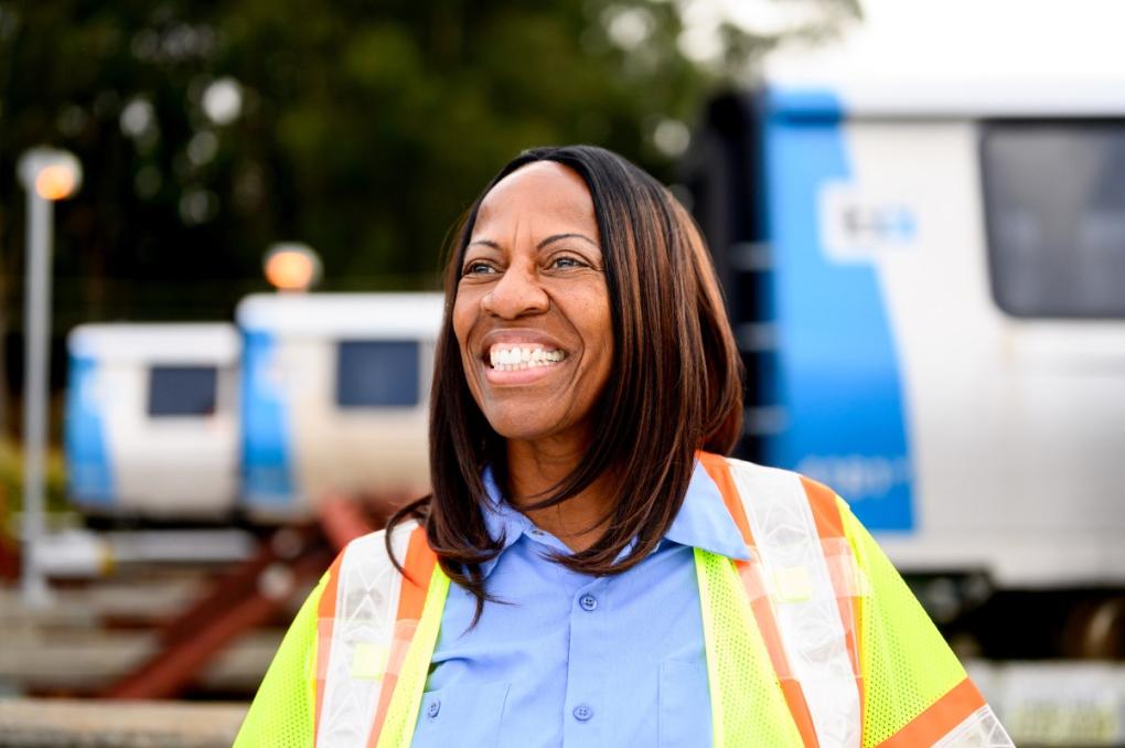 Rose Burditt, pictured above, started at BART 28 years ago as a train car cleaner. She now oversees the cleaning teams on the overnight shift at Daly City Yard as a foreworker.  