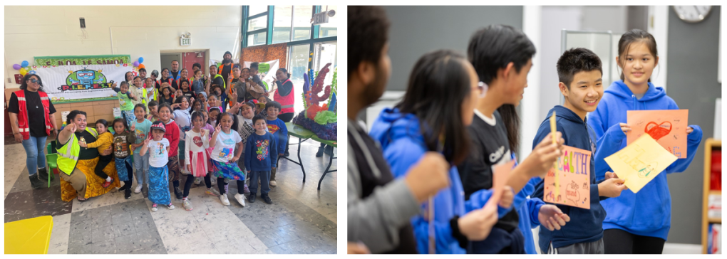 Left Image: A STEAM event with one of SCDC’s collaborative partners, "P.I.E.F.E.S.T." (Pacific Islanders Encouraging Fun, Engineering, Science & Technology). Right image: Participants from CYC’s Bayview Youth Advocates program work on an exercise of gratitude. 