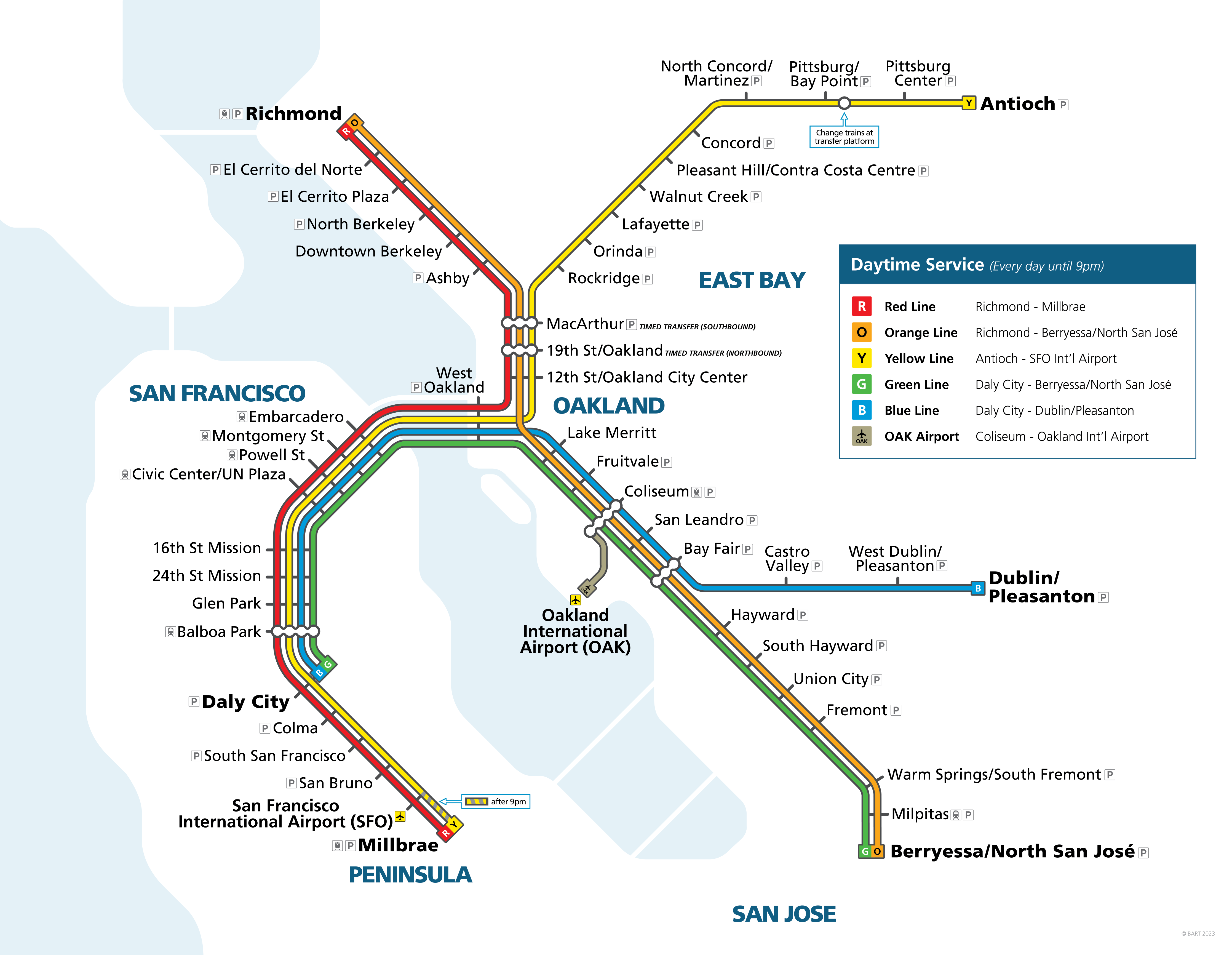 BART System Map Everyday Until 9pm 
