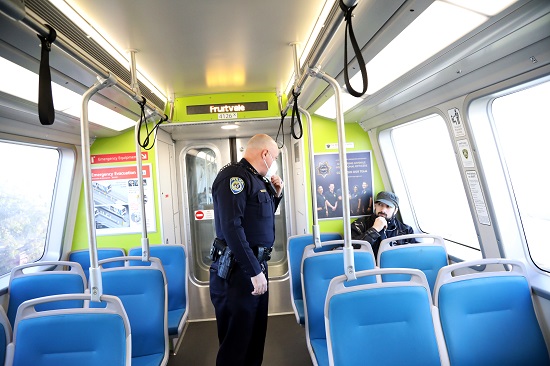 On a train walkthrough Chief Alvarez asked a passenger whose mask was down around his neck to wear it properly