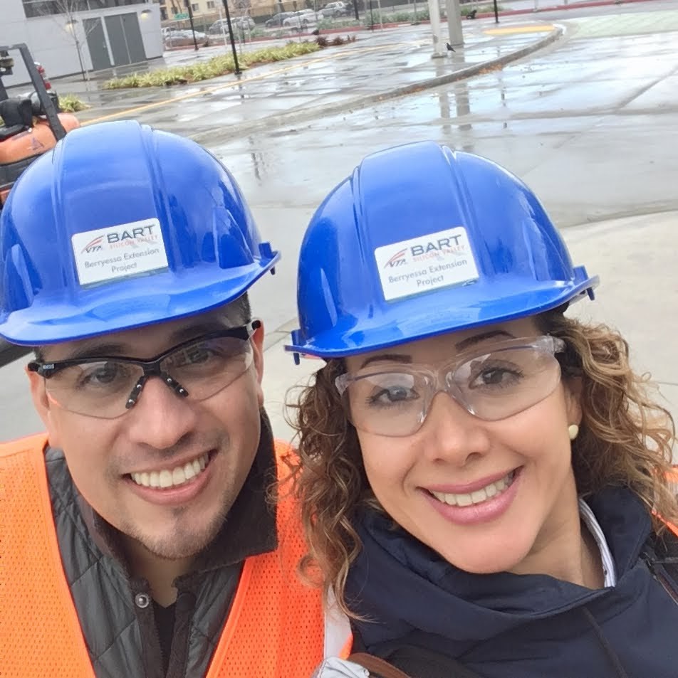 Caption: Aileen with BART’s Richard Fuentes at the Berryessa Extension Project construction site. 