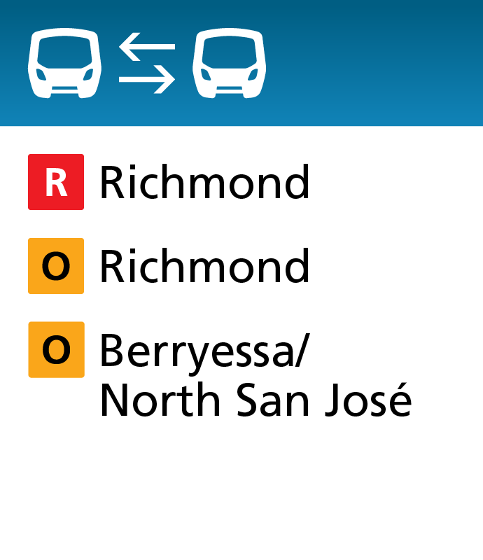 A screencapture of the new BART passenger information system screens showing connections to the Orange and Red lines