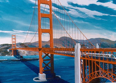 Artist's rendering of BART on the Golden Gate Bridge.