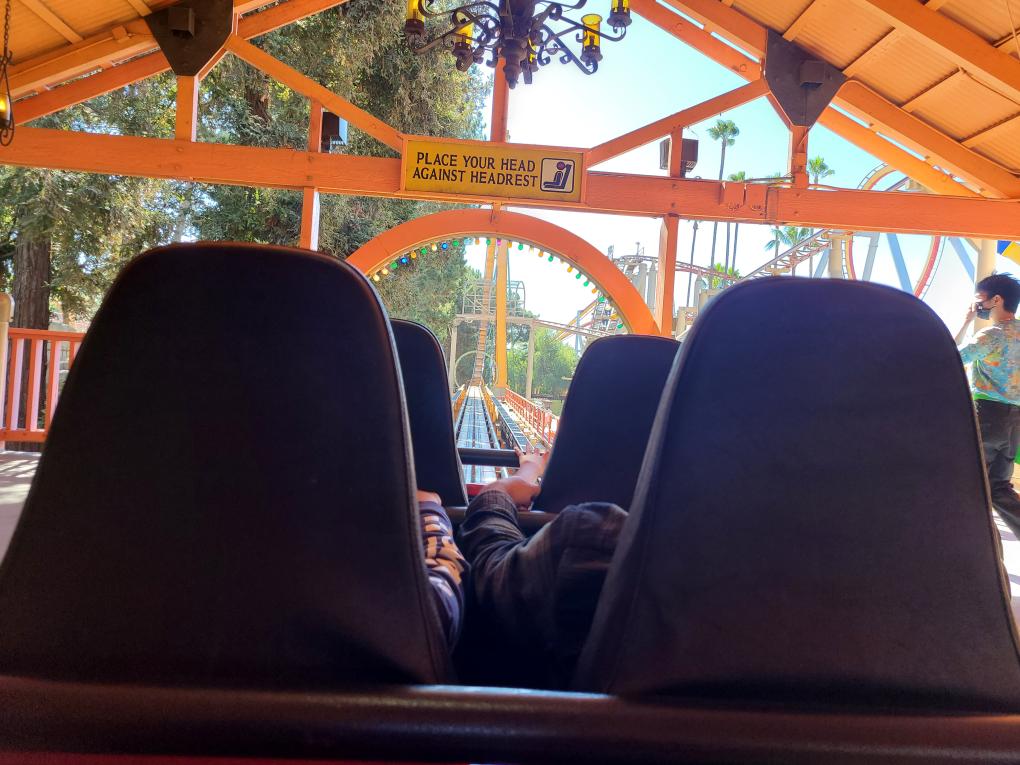The view from a seat on Montezooma's Revenge