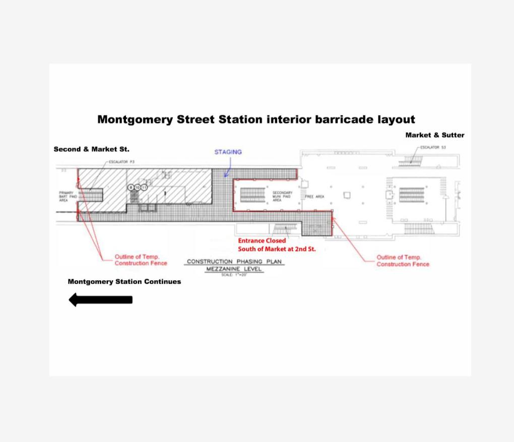 Montgomery Street Station interior barricade layout