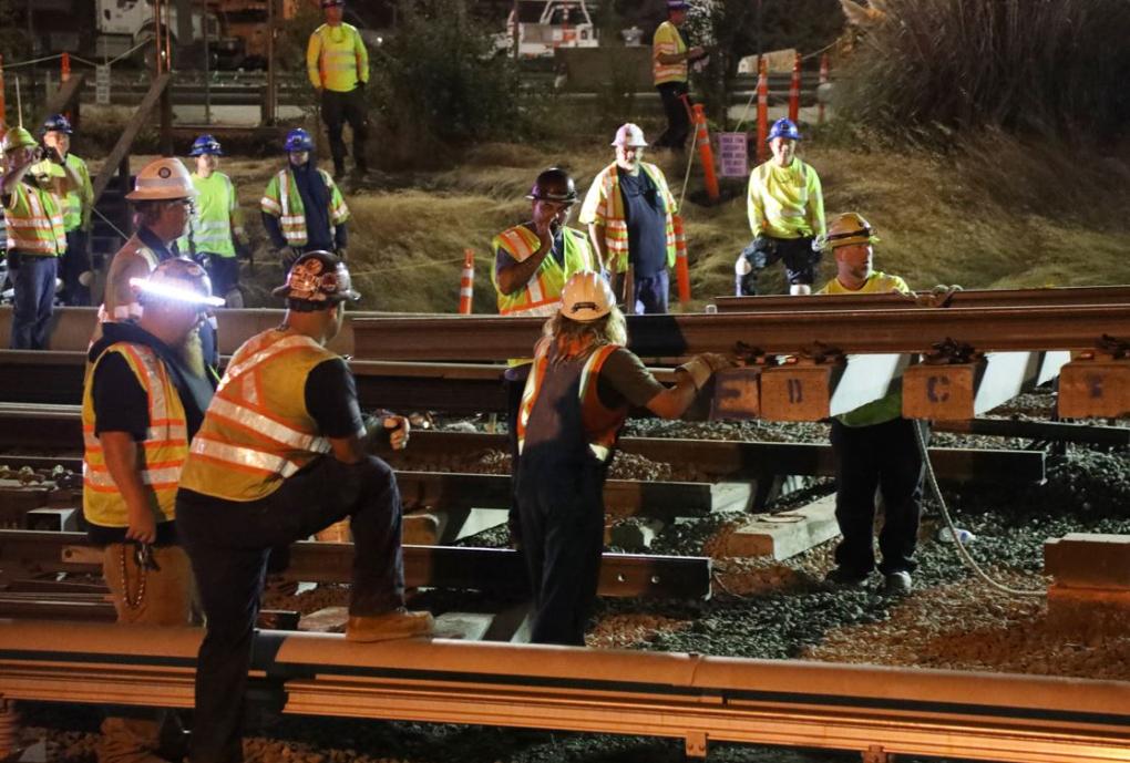 BART workers restoring track in Alameda County.