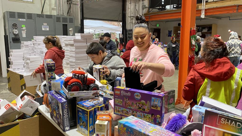 A photo from Mission Food Hub's toy giveaway at their warehouse in the Mission District.