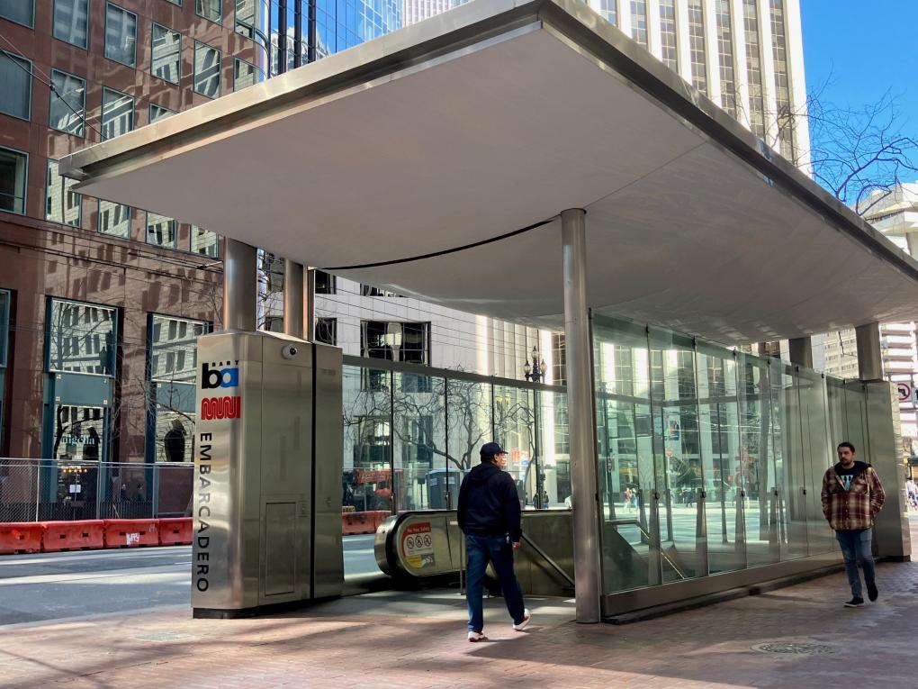 Photo of the Embarcadero Station canopy and escalator